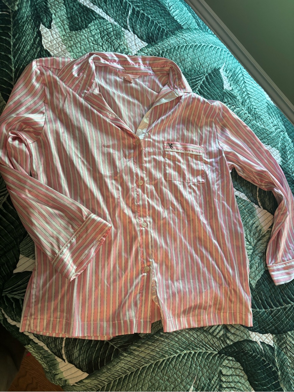 Victoria Secret Pink and White Striped Button-Up Shirt